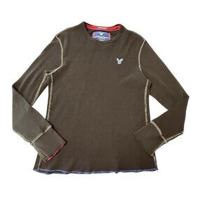 American Eagle Vintage Fit Thermal Shirt Sz L Black Y2K 00s‎ Stitch Grunge